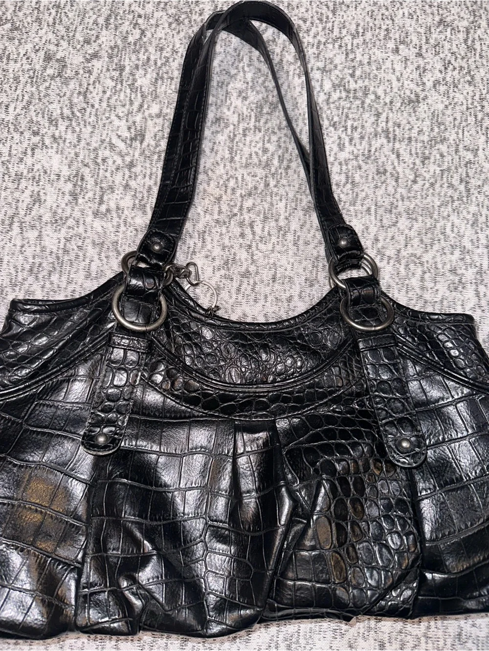 Jessica Simpson Black Croc-Embossed Women’s Shoulder Bag, GUC